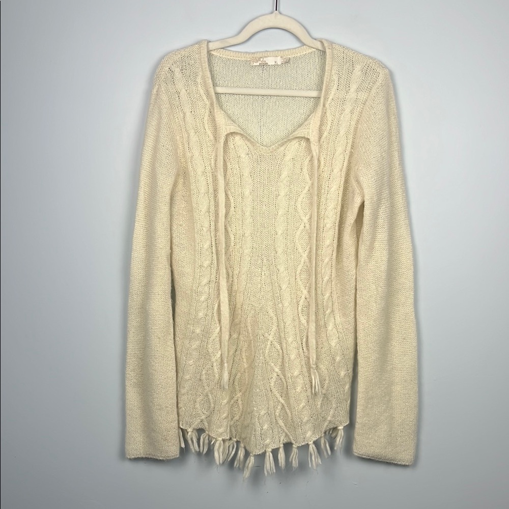 Prana cream knit XL fringe boho sweater